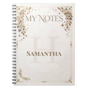 Caderno Espiral Notas Florais e Douradas Elegantes com Nome