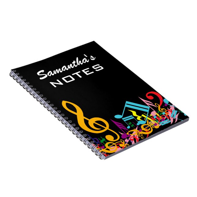 Caderno Espiral Notas musicais coloridas personalizadas misturadas (Lado Direito)