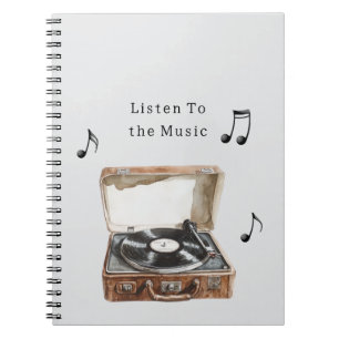 Caderno Espiral Notas Musicais de Tocador de Discos