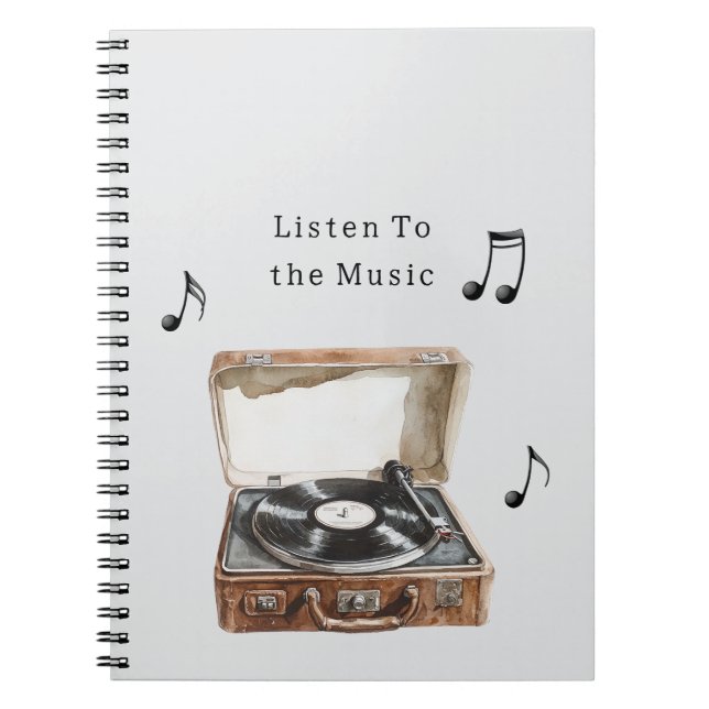 Caderno Espiral Notas Musicais de Tocador de Discos (Frente)