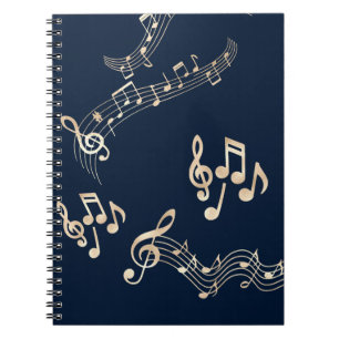 Caderno Espiral Notas Musicais Douradas em Azul Marinho Médio