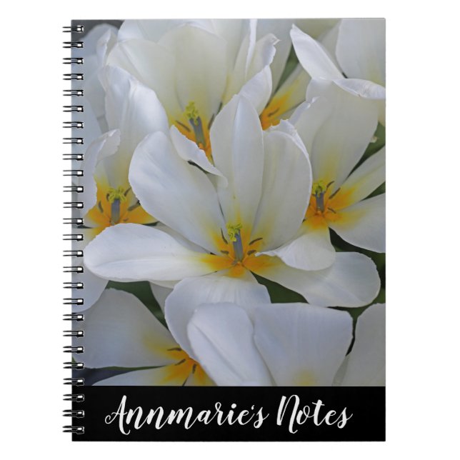 Caderno Espiral Notas pessoais das flores brancas e amarelas (Frente)