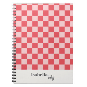 Caderno Espiral Notas Xadrez Rosa Personalizadas