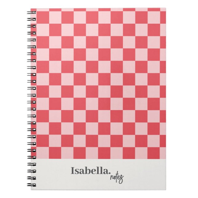 Caderno Espiral Notas Xadrez Rosa Personalizadas (Frente)