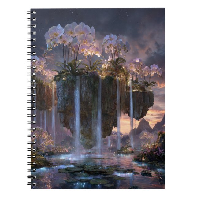 Caderno Espiral Noteb de Arte da Orquídea da Ilha Flutuante Fantas (Frente)