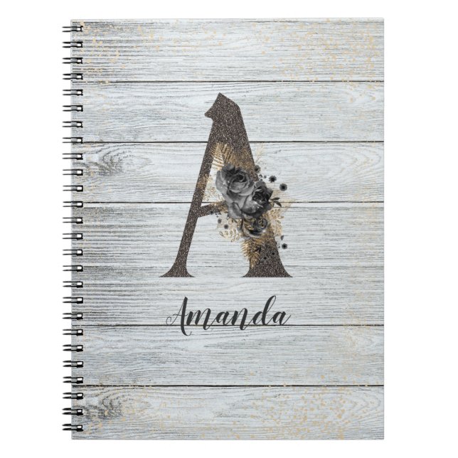 Caderno Espiral Noteb Gótico preto Elegante monograma (Frente)