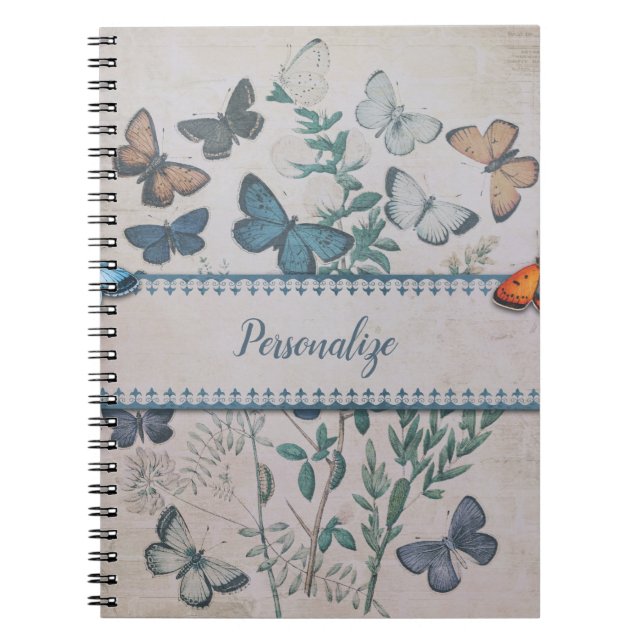 Caderno Espiral Notebo Personalizado com Padrão de Borboleta Azul  (Frente)