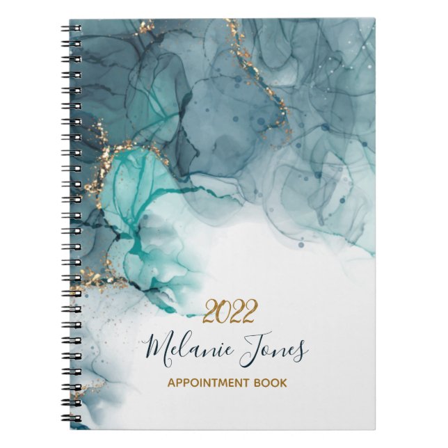 Caderno Espiral Notebook 2022 com brilho de ouro aquoso (Frente)