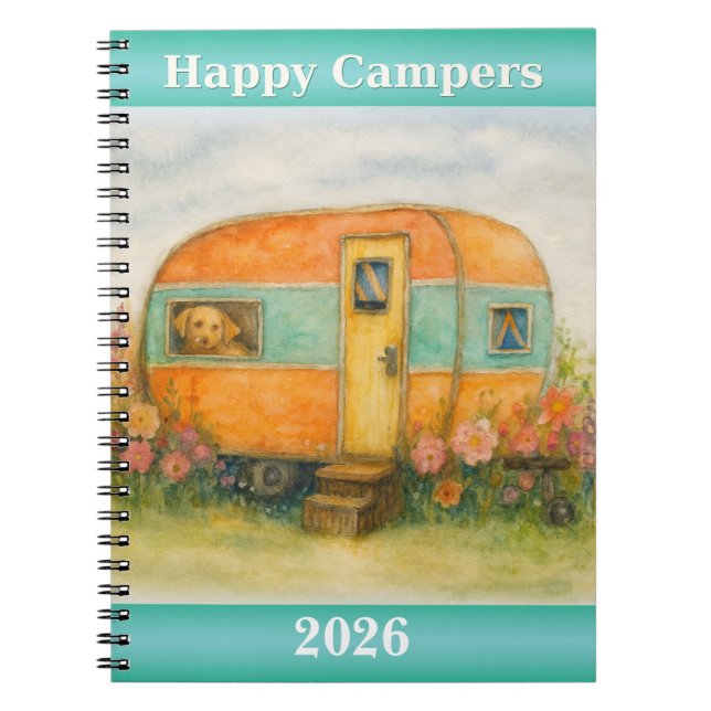 Caderno Espiral Notebook | 2026 Campers Retro Travel Journal (Frente)