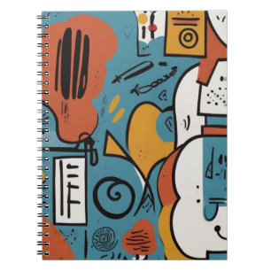 Caderno Espiral Notebook Abstrato moderno - Design azul e laranja