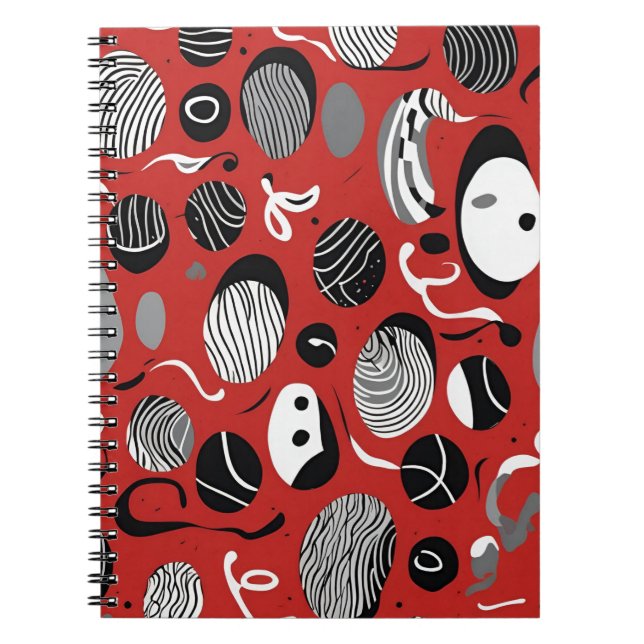 Caderno Espiral Notebook abstrato vermelho - Padrões preto e branc (Frente)