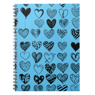 Caderno Espiral Notebook Adorável de desenho de coração negro