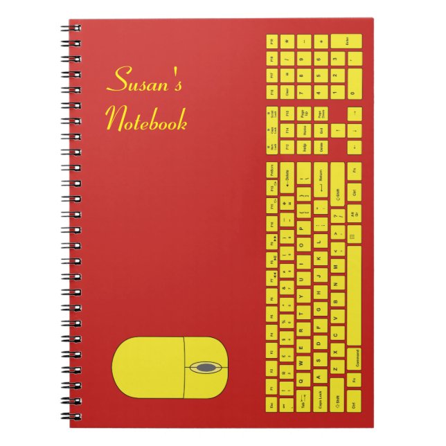 Caderno Espiral Notebook amarelo para teclado e mouse (Frente)