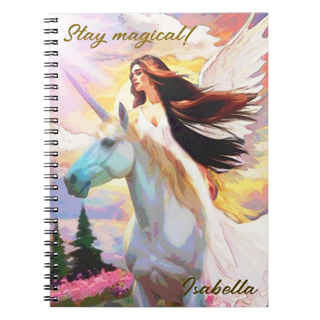 Caderno Espiral Notebook Angel Unicorn Keep Magic Name Diário (Frente)