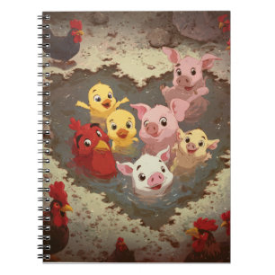 Caderno Espiral Notebook animado de festas de lama para animais de