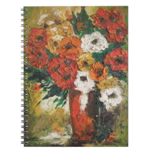 Caderno Espiral Notebook Ann Hayes pintando flores vermelhas mistu