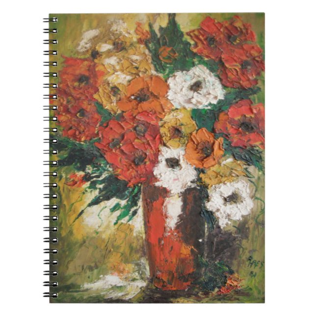 Caderno Espiral Notebook Ann Hayes pintando flores vermelhas mistu (Frente)