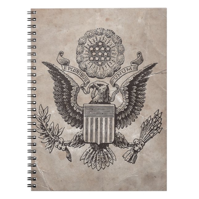 Caderno Espiral Notebook antigo Casaco de armas americano movido (Frente)