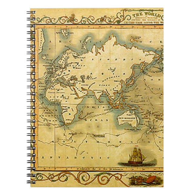 Caderno Espiral Notebook antigo de mapa mundial antigo (Frente)