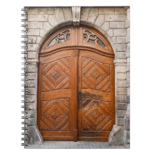 Caderno Espiral Notebook antigo de porta de madeira