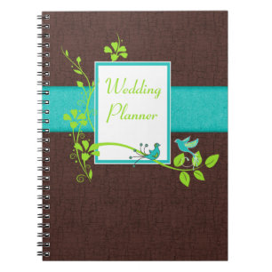 Caderno Espiral Notebook Aqua Brown Green White Weding Planner