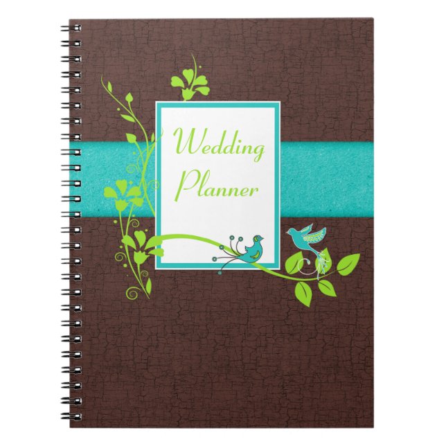 Caderno Espiral Notebook Aqua Brown Green White Weding Planner (Frente)