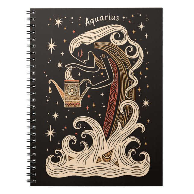 Caderno Espiral Notebook Aquarius Celestial Arte Zodiaca (Frente)
