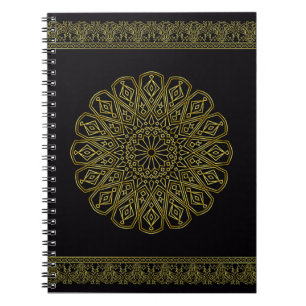 Caderno Espiral Notebook árabe preto e Ouro moderno