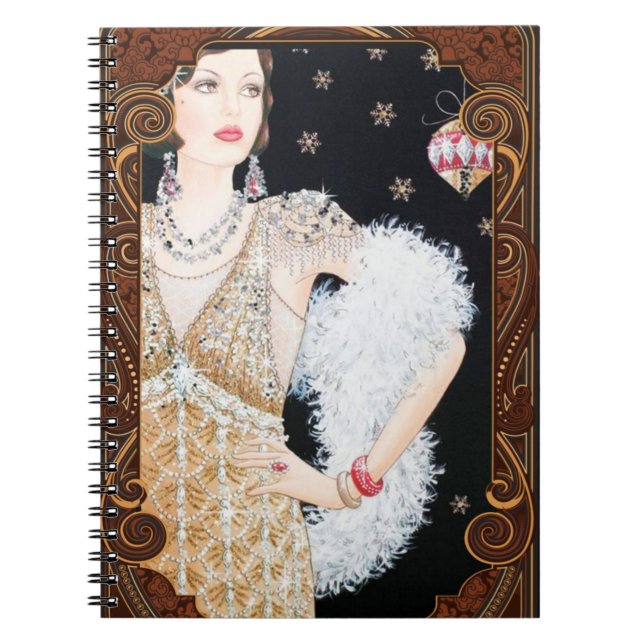Caderno Espiral Notebook Art Deco Lady Christmas (Frente)