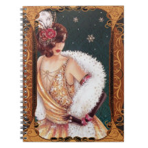 Notebook Art Deco Vintage Lady Starry Spiral