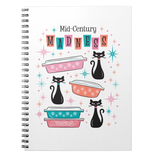 Caderno Espiral Notebook Atômico Madness do século médio Pyrex Cat (Frente)