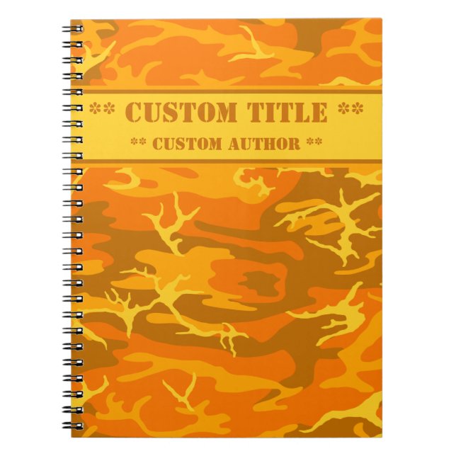 Caderno Espiral Notebook Autumn Orange Camo com Título/Bloco Autor (Frente)