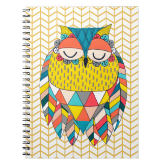 Caderno Espiral Notebook Aztec Tribal Modern Owl Illustration