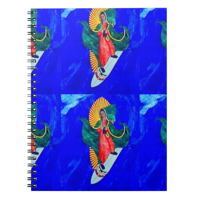 Caderno Espiral notebook azul da freira surfando (Frente)