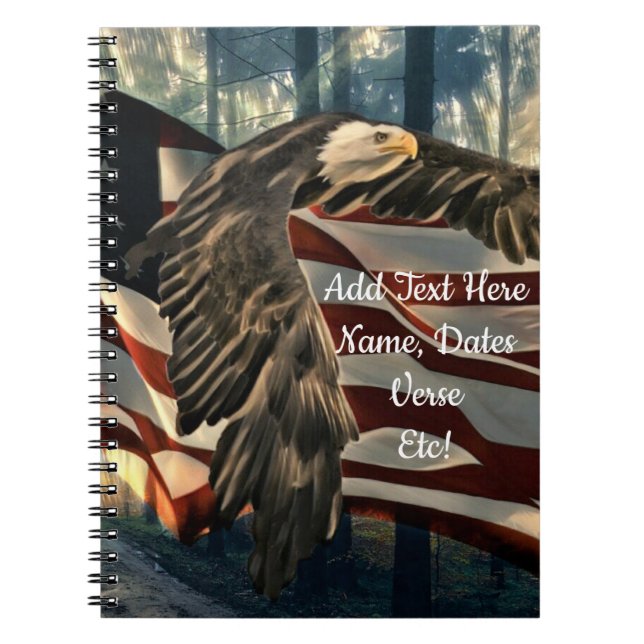 Caderno Espiral Notebook Bald Eagle American Flag Country Road (Frente)