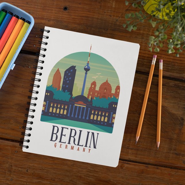 Caderno Espiral Notebook Berlin Germany Skyline Vintage (berlin germany cityscape notebook)