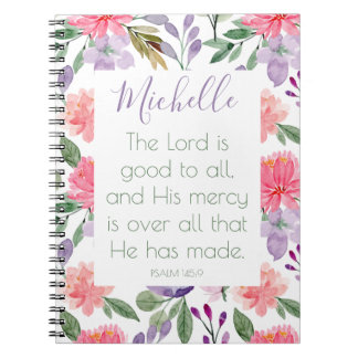 Caderno Espiral Notebook Bíblia Verse Floral Roxo