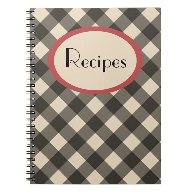 Caderno Espiral Notebook Black and Cream Gingham Recipiente (Frente)