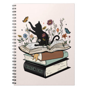 Caderno Espiral Notebook Black Cat on Book Engraçado