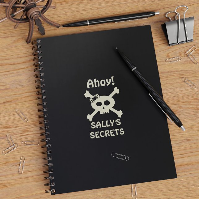 Caderno Espiral Notebook Black Crossbones Pirata (☠️ Ahoy! Add your name and set sail on the Good Ship Journalling ☠️)
