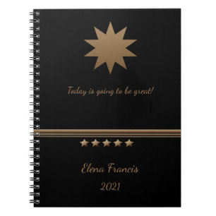 Caderno Espiral Notebook Black Professional Dourado com 5 estrelas
