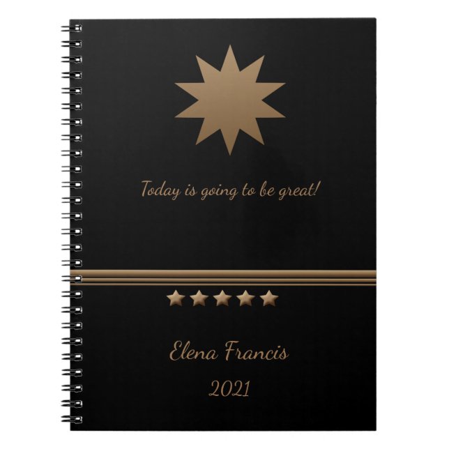 Caderno Espiral Notebook Black Professional Dourado com 5 estrelas (Frente)