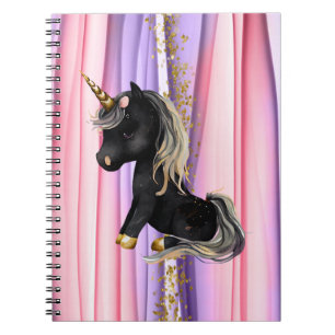 Caderno Espiral Notebook Black Unicorn Pink Ears