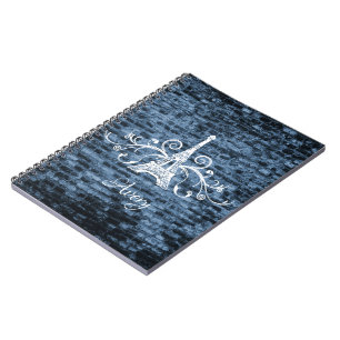 Caderno Espiral Notebook Blue Eiffel Tower Grunge