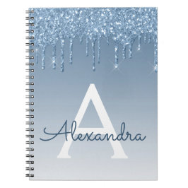 Caderno Espiral Notebook Blue Glitter Drives Sparkle Monogramas