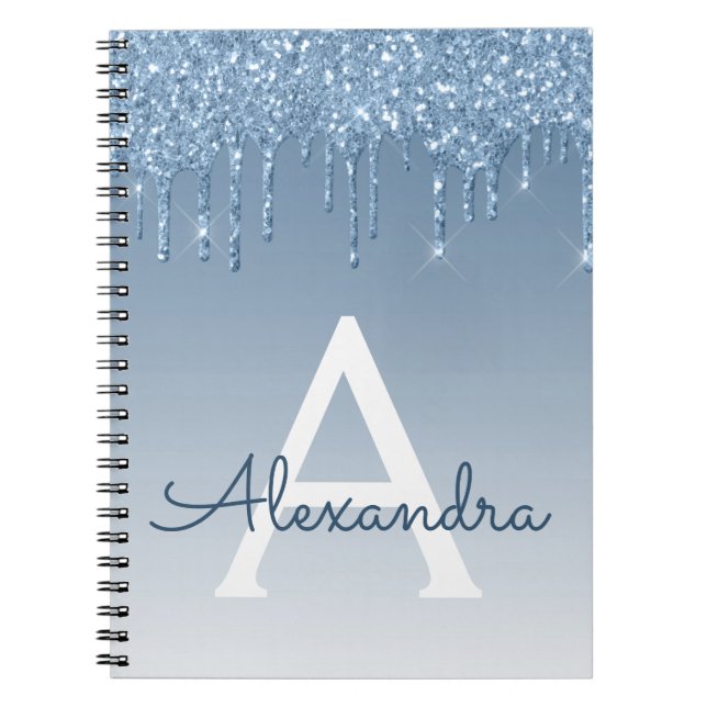Caderno Espiral Notebook Blue Glitter Drives Sparkle Monogramas (Frente)