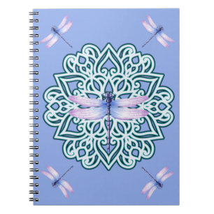 Caderno Espiral Notebook Blue Purple Dragonfly Mandala