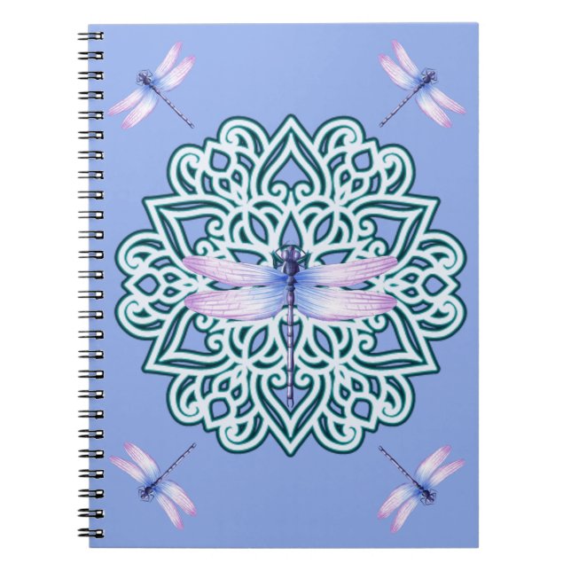 Caderno Espiral Notebook Blue Purple Dragonfly Mandala (Frente)