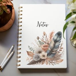 Caderno Espiral Notebook Boho Chic Feather and Flowers para ela