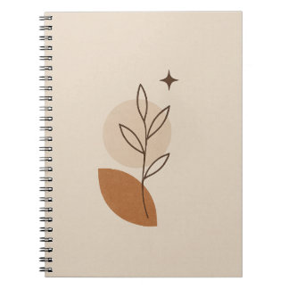 Caderno Espiral Notebook Boho Leaf & Star - estética minimalista